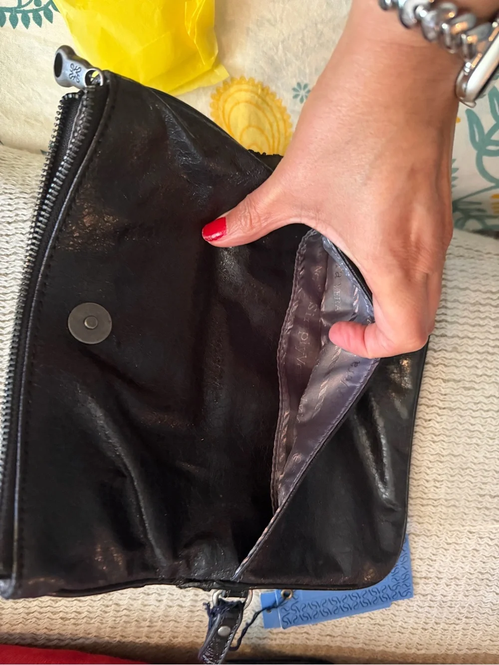 Simply Vera Vera Wang Black Leather Wristlet Clutch with Front Zip Pocket